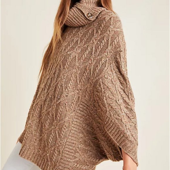 Anthropologie XS NWT Corinne Cable Knit Poncho Sweater Taupe Tan - Picture 8 of 8